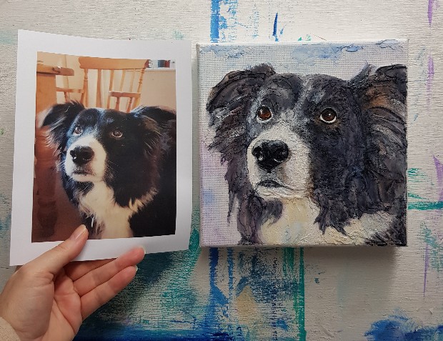 Pet Portrait - Border Collie - Inde by Sunday L Artist